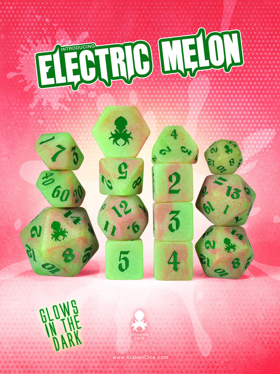 🎁 Electric Melon Glow in the Dark 14pc Dice Set inked in Green (100% off)